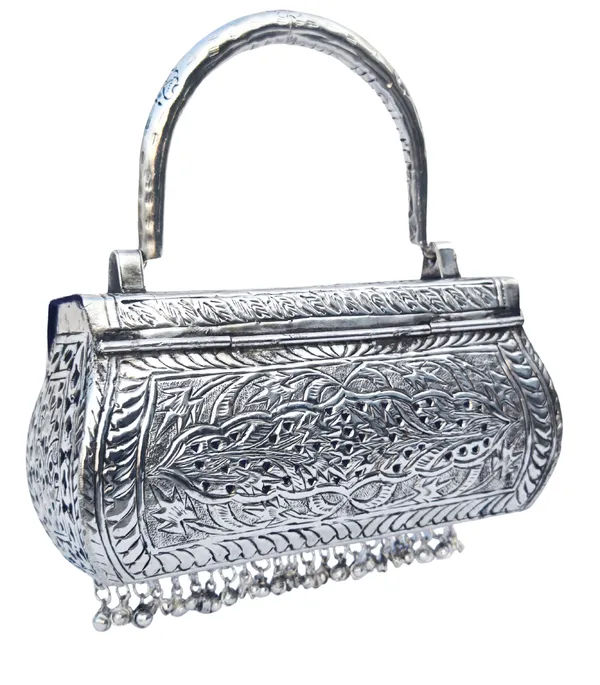 Silver Brass Metal Ethnic Handbag for Women 007